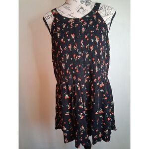 Torrid Womens Plus Size 2 Black Cherry Print Smocked Button Front Babydoll Top